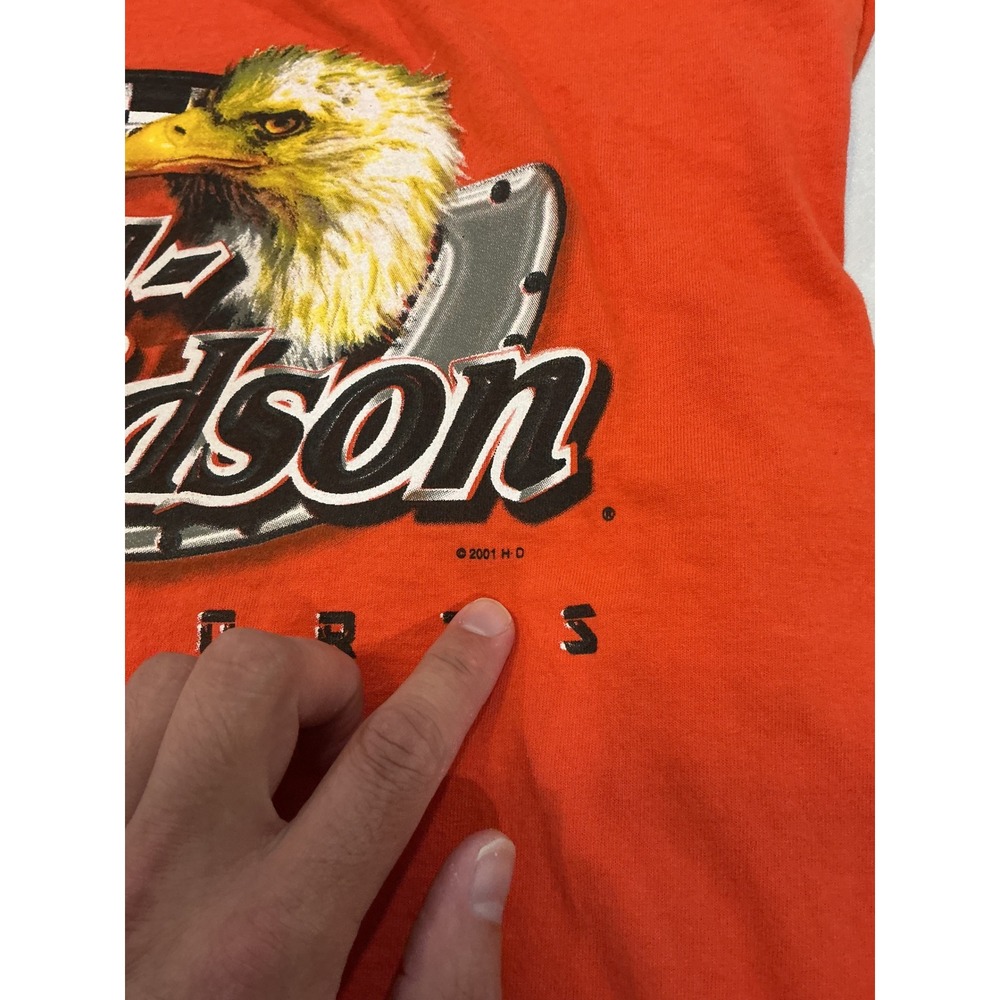 VTG Y2K USA Made Harley Davidson Grunge Muscle T Shirt Men L Orange Biker Tank - Picture 3 of 6